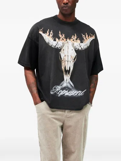 Represent Mens Stained Black British Cowboys Graphic-print Cotton-blend T-shirt In Black