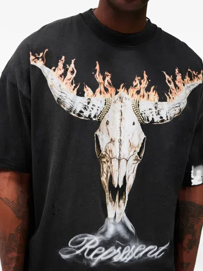 Represent Mens Stained Black British Cowboys Graphic-print Cotton-blend T-shirt In Black