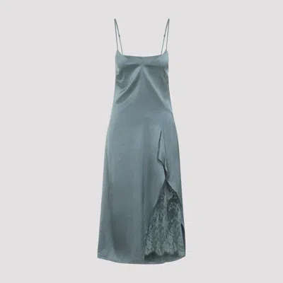 Acne Studios Satin Midi Dress With Lace Inserts In Blue