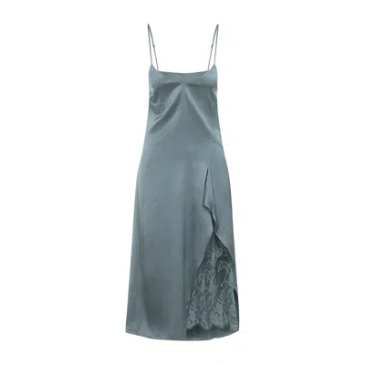 Acne Studios Satin Midi Dress With Lace Inserts In Blue