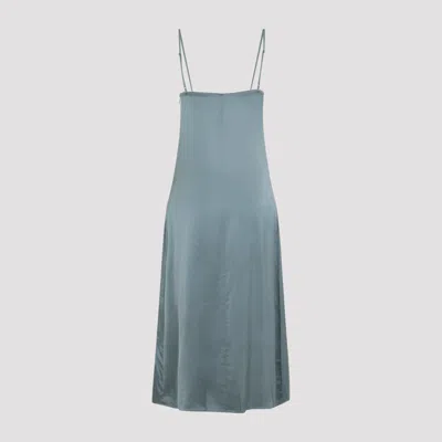 Acne Studios Satin Midi Dress With Lace Inserts In Blue