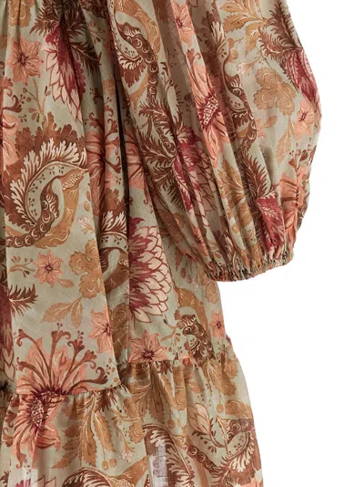Zimmermann Daylight Mini Wrap Frill Dress Stamp Floral Sage In Brown