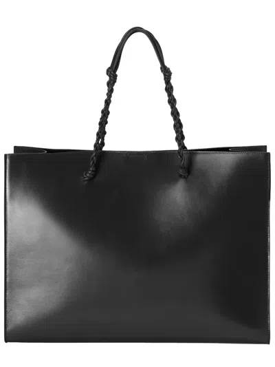 Jil Sander Tangle Knotted Handle Embossed Logo Tote In Black