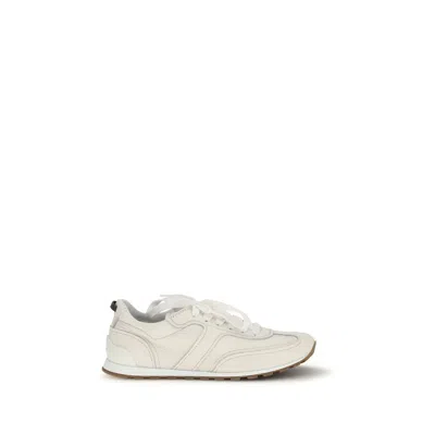 Brunello Cucinelli Grained Soft Leather Runners With Shiny Loops Shoes In White