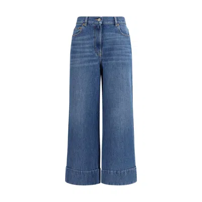 Valentino Cuffed Ankle Jeans With Front Button And Zip Closure In Blue
