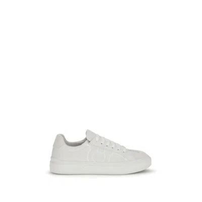 Ferragamo White Calf Leather Bos Taurus Sneakers In Gray