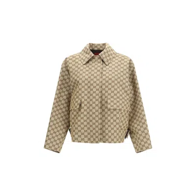 Gucci Jackets Adjustable Hem Buttoned Cuffs Front Pockets In Brown