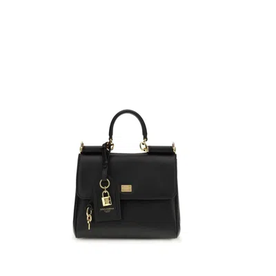 Dolce & Gabbana Medium Sicily Leather Handbag With Structured Design In Black