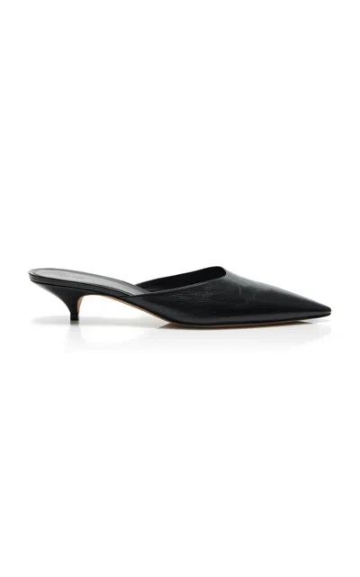 The Row Liisa Leather Kitten Heel Pointed Toe Mules In Black
