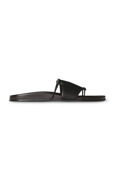 The Row Vivienne Leather Slippers Open Toe Flat Sole In Black