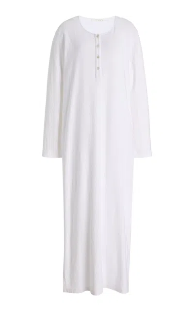 The Row Latoya Long-sleeve Crewneck Cotton Midi Dress In White