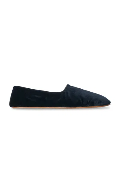 The Row Ponti Velvet Leather Sole Slippers In Blue