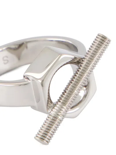 Marni Engraved-logo Ring In Metallic