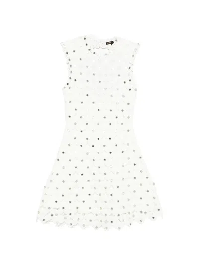 Maje Womens White Sleeveless Sequin-embellished Crochet Mini Dress