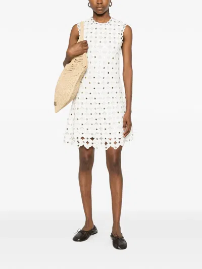 Maje Womens White Sleeveless Sequin-embellished Crochet Mini Dress