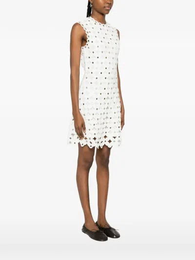 Maje Womens White Sleeveless Sequin-embellished Crochet Mini Dress