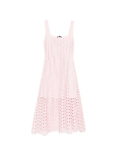 Maje Womens Pink Square-neck Rhinestone-embellished Crochet Midi Dress