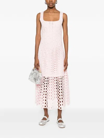 Maje Womens Pink Square-neck Rhinestone-embellished Crochet Midi Dress