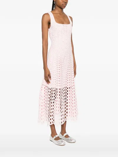 Maje Womens Pink Square-neck Rhinestone-embellished Crochet Midi Dress