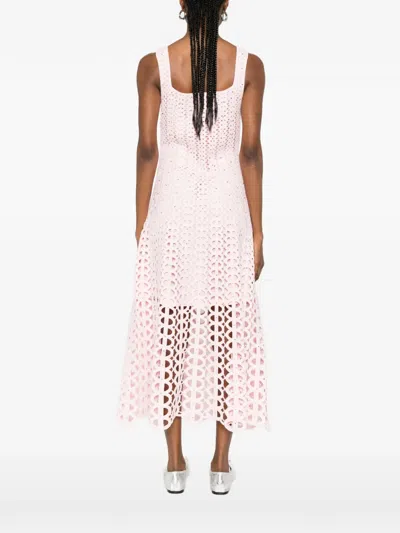 Maje Womens Pink Square-neck Rhinestone-embellished Crochet Midi Dress