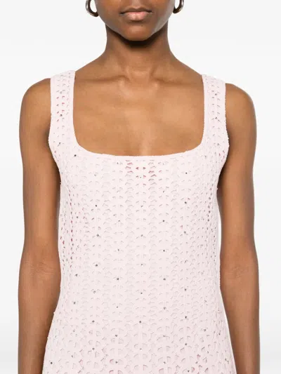Maje Womens Pink Square-neck Rhinestone-embellished Crochet Midi Dress
