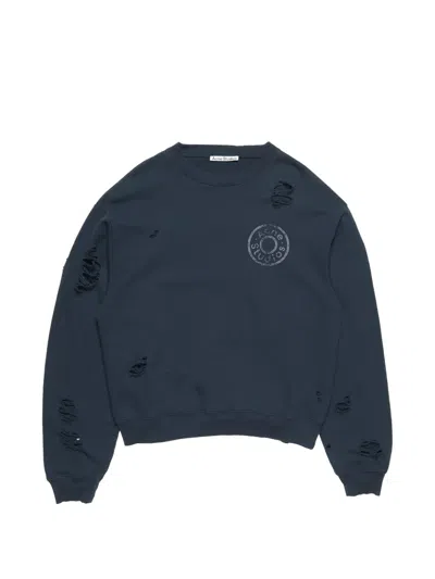 Acne Studios Distressed Logo Sweatshirt In Blue