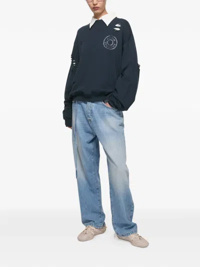Acne Studios Distressed Logo Sweatshirt In Blue