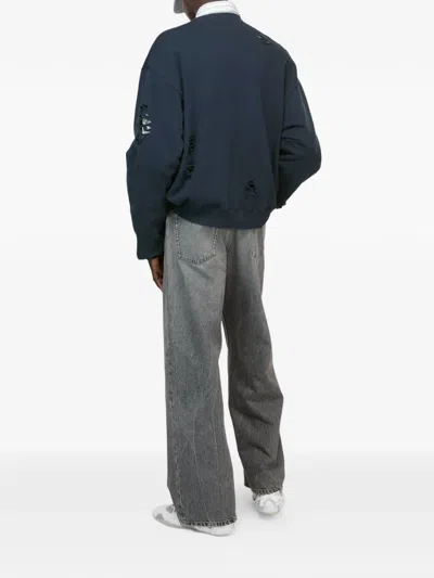 Acne Studios Distressed Logo Sweatshirt In Blue
