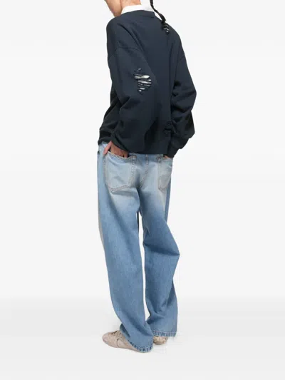 Acne Studios Distressed Logo Sweatshirt In Blue