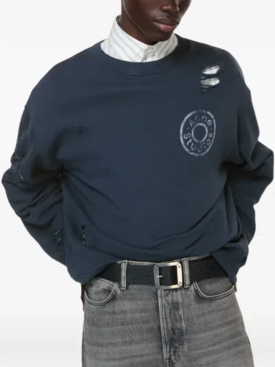 Acne Studios Distressed Logo Sweatshirt In Blue