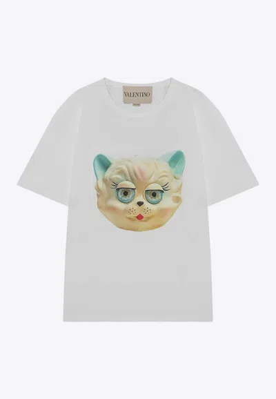 Valentino Cotton T-shirt With Le Chat De La Maison Print In White