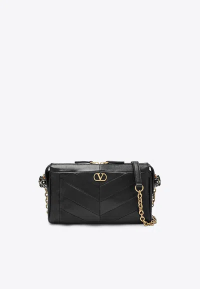 Valentino Garavani Panthea Small Shoulder In Nappa Leather With Chevron Pattern Bags In Black