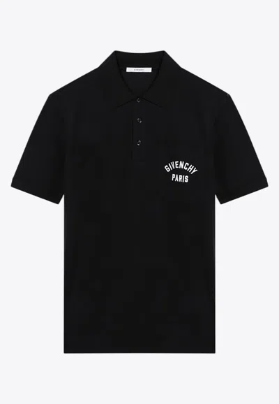 Givenchy Dark Blue Polo Shirt With Logo Embroidery Men In Black