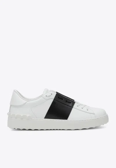 Valentino Calfskin Sneakers With Contrasting Bands And Rubber Studs In White