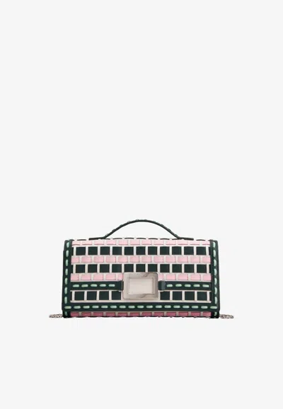 Roger Vivier Rectangular Woven Clutch Bag With Silver-tone Clasp In Multi