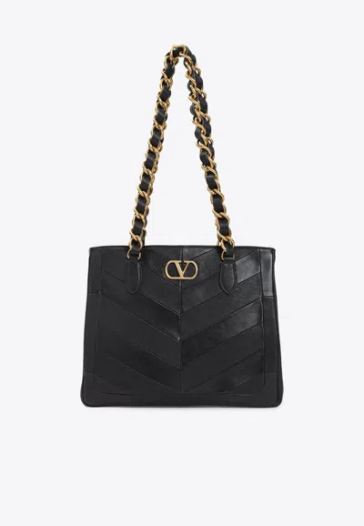 Valentino Garavani  Garavani Laseine Shopping Bag In Nappa Leather With A Chevron Pattern W In Black