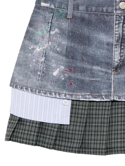 Andersson Bell Plaid Patchwork Denim Skirt In Multi