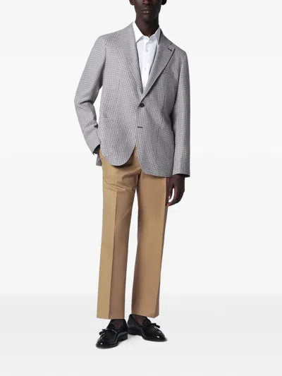 Tagliatore Single-breasted Jacket With Brown Pattern In Blue