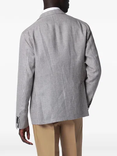 Tagliatore Single-breasted Jacket With Brown Pattern In Blue