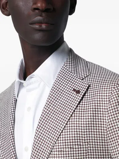 Tagliatore Single-breasted Jacket With Brown Pattern In Blue