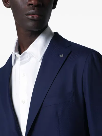 Tagliatore Single Breasted Coat Notch Lapel Front Pockets In Blue