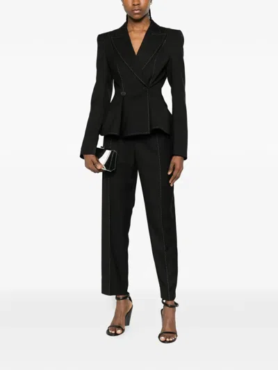 Nissa Topstitching Buttoned Jacket In Black