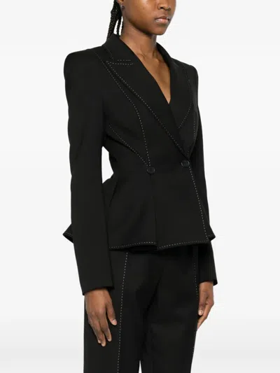 Nissa Topstitching Buttoned Jacket In Black