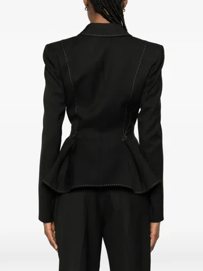 Nissa Topstitching Buttoned Jacket In Black