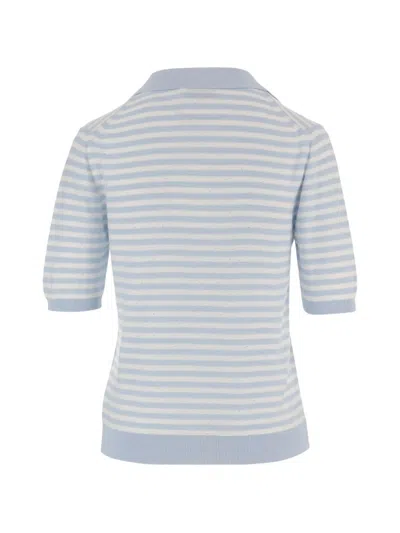 Bruno Manetti Striped-pattern Collared T-shirt In Blue
