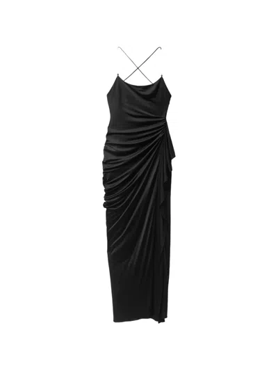 Versace Draped Viscose Liquid Jersey Gown In Black
