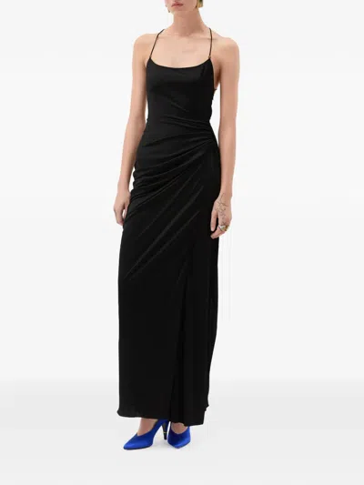 Versace Draped Viscose Liquid Jersey Gown In Black