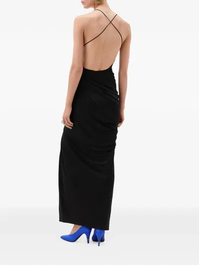 Versace Draped Viscose Liquid Jersey Gown In Black