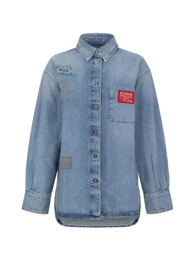 Closed Buttoned Logo-patch Shirt In Blue