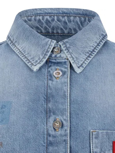 Closed Buttoned Logo-patch Shirt In Blue